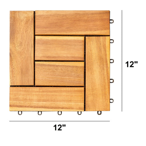 Devitco Interlocking Wooden Deck Tiles - Set of 10 Tiles with 6 Puzzle Slats Each