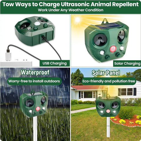 Upgraded Ultrasonic Solar Animal Repellent